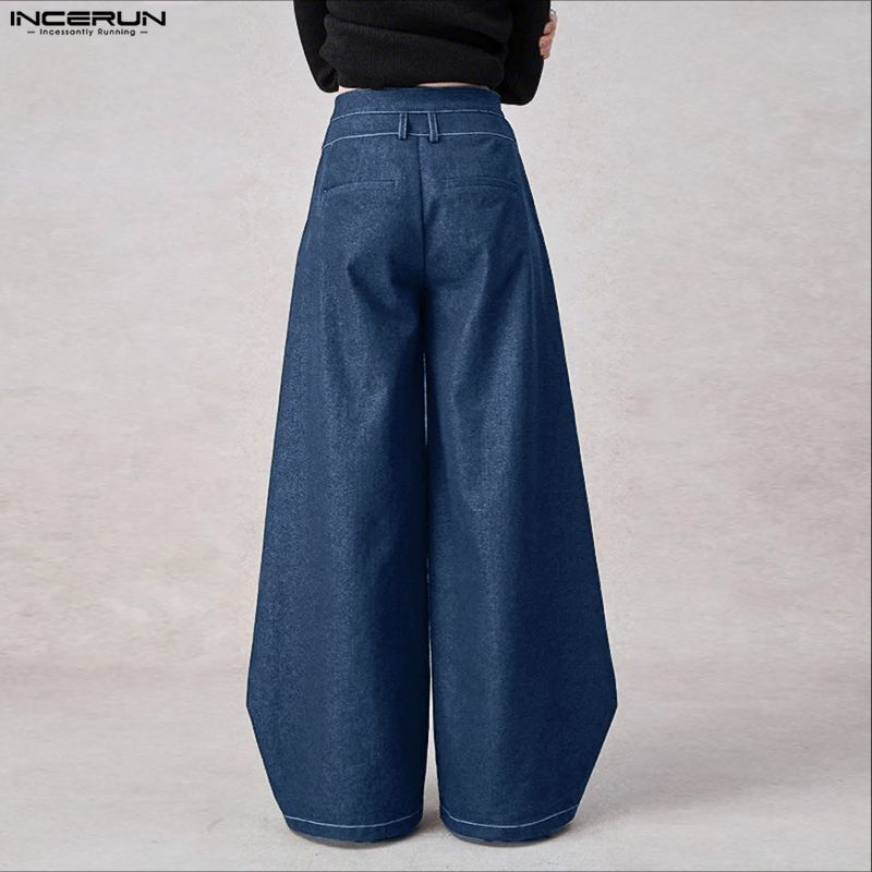 INCERUN Pantaloni Casual cu Fermoar pentru Bărbați, cu Talie Înaltă, Petrecuți în Față, cu Picioare Lungi și Largi