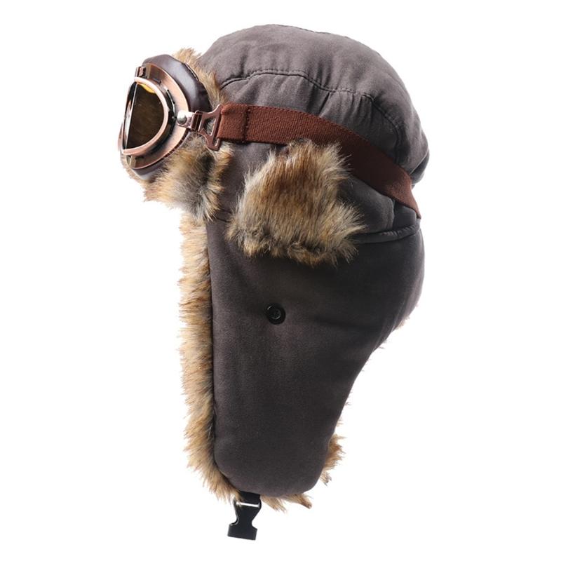Thermal Winter Hat With Detachable Goggles For Skiing Riding And Outdoor Activity Vintage Style Ear Protection Cold Weather