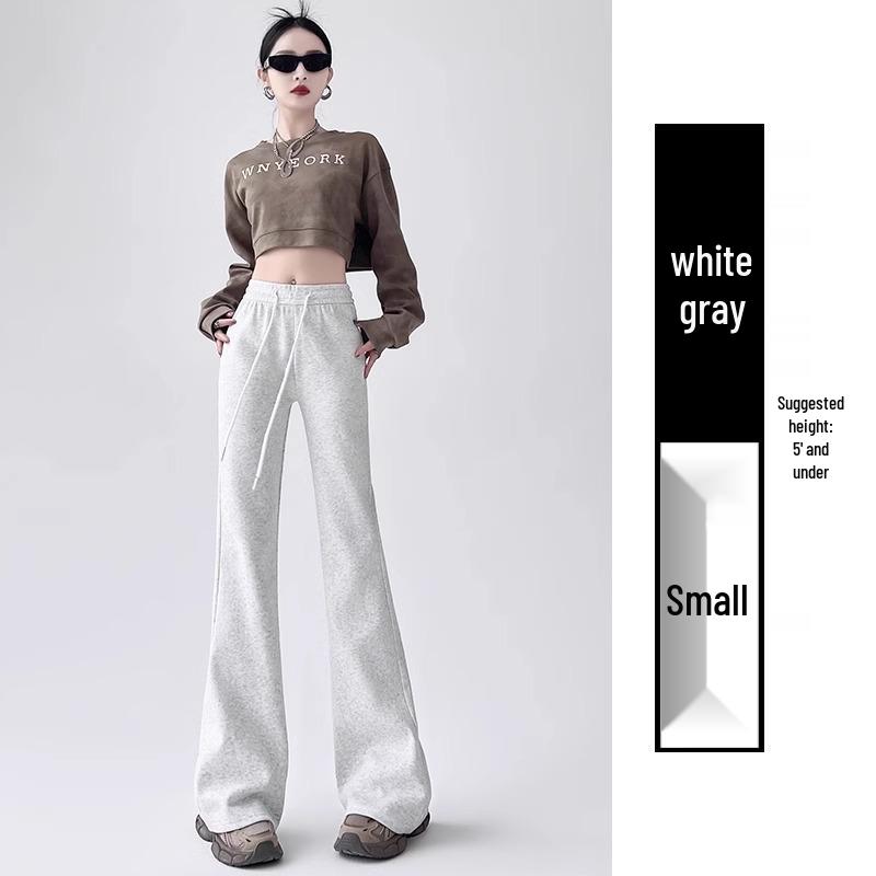 

White-Gray High-Waisted Petite Micro-Flared Slimming Horseshoe Pants for Women, Spring/Autumn 2025 Collection XL