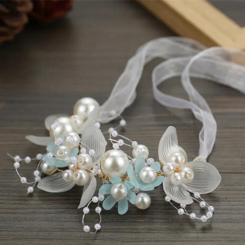 Summer Boho Children Girl Pearl Butterfly Headdress Flower Wreath Garland Head Hoop Headbands Hair Wedding Bride Jewelry Gifts