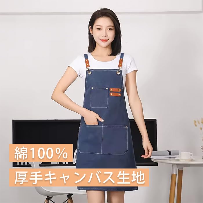 Deoway Large Work Apron with Tool Pockets for Outdoor and Thick One Size Fits Most Camping, BBQs, Cafes, Cotton, (Black)