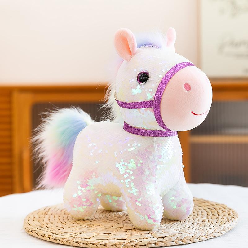 Cartoon Simulation Sequin Pony Plush Toy Zodiac Horse Doll Activity Sprinkler Ring Ornament
