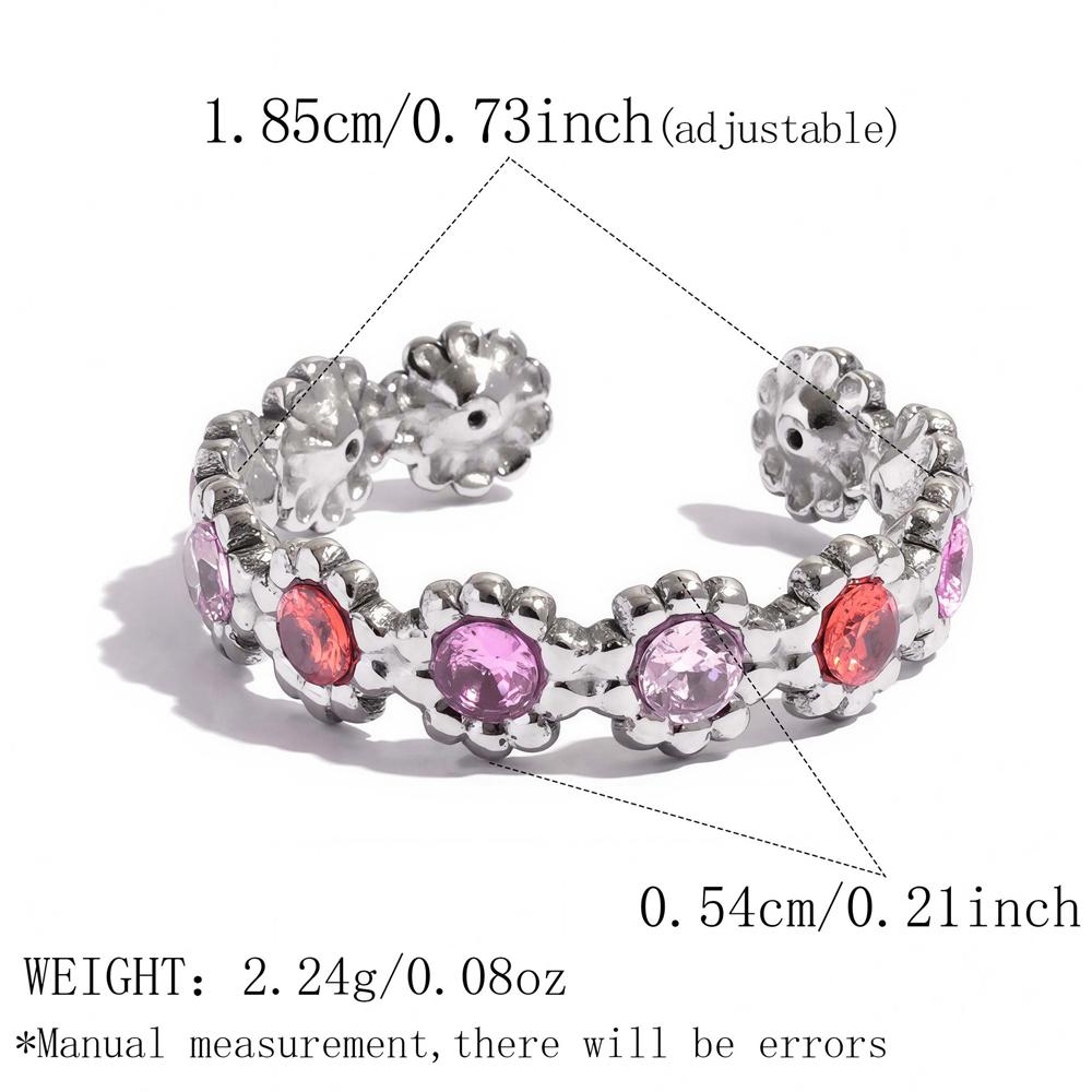 Stainless Steel Colorful Rhinestone Ring Women Lace Stackable Open Ring Exquisite Unique Wedding Couple Dating Jewelry Gifts