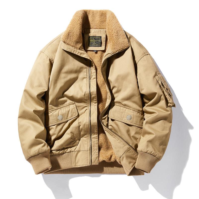Cotton Coat, Washed, Velvet, Thickened, Loose, Large Size, Off-shoulder Cotton Jacket with Inner Lining, Warm Cotton Coat for Men