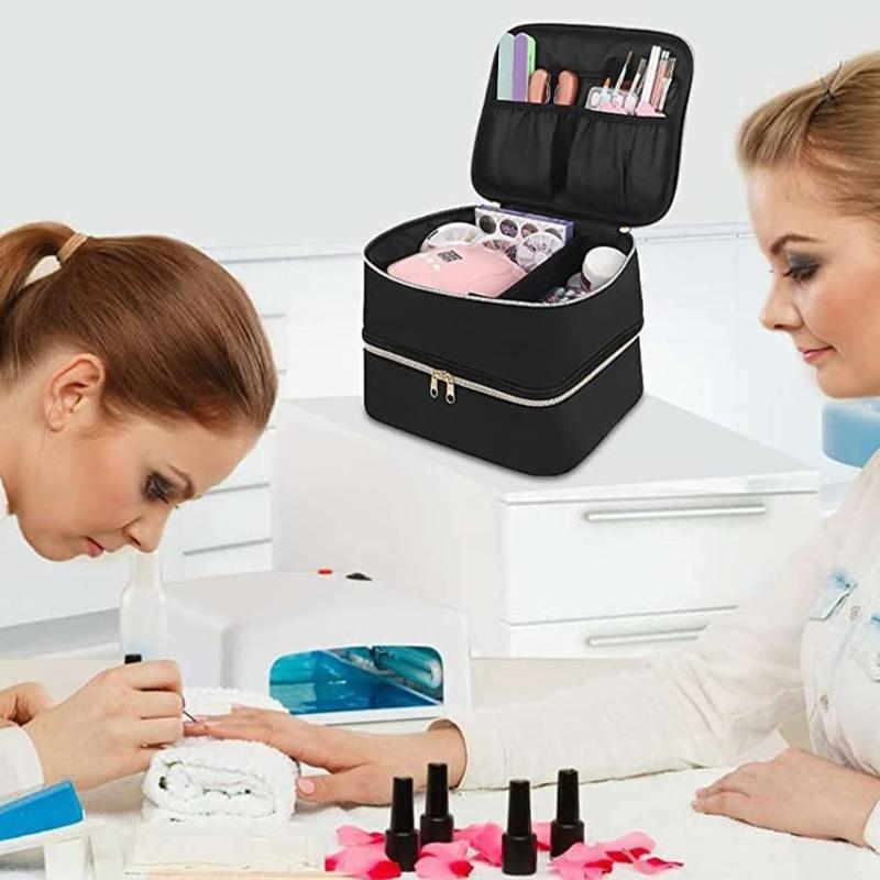 Large Compartment Nails Polish Storage Organizers With EVA Lined Interior Fit Bottles Polish Tool Lamp Travel Case