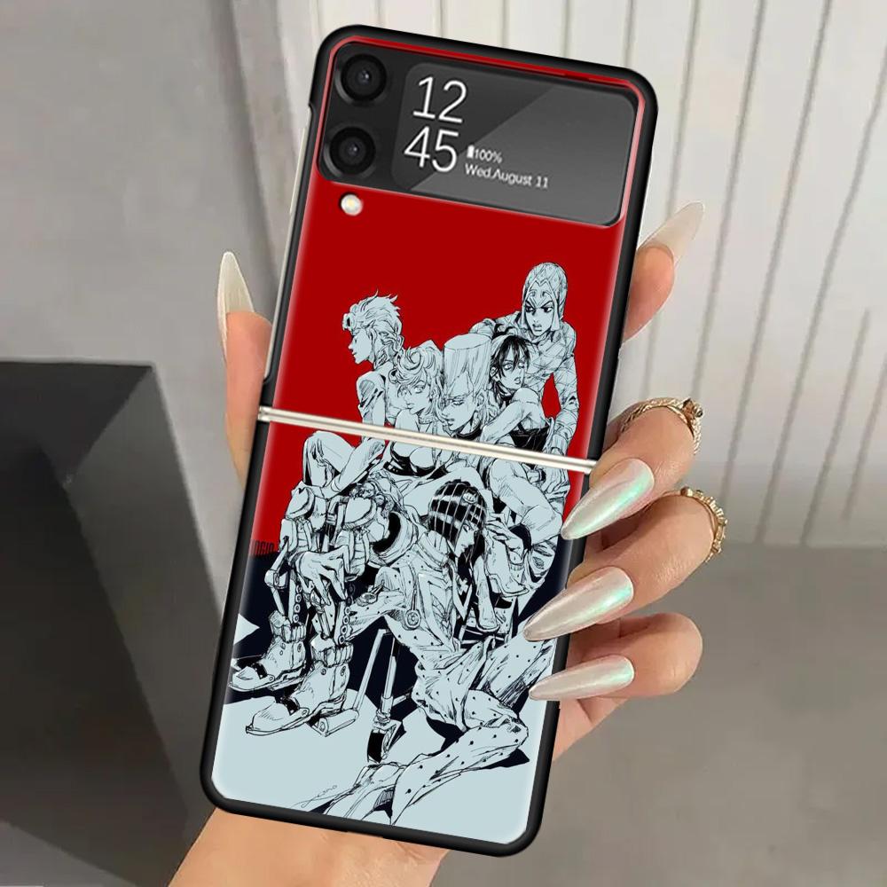 JoJo Bizarre Adventure Golden Wind Hard PC Phone Case For Samsung Galaxy Z Flip 7 6 5 4 3 Black ZFlip7 ZFlip6 Flip5 Flip4 Flip3