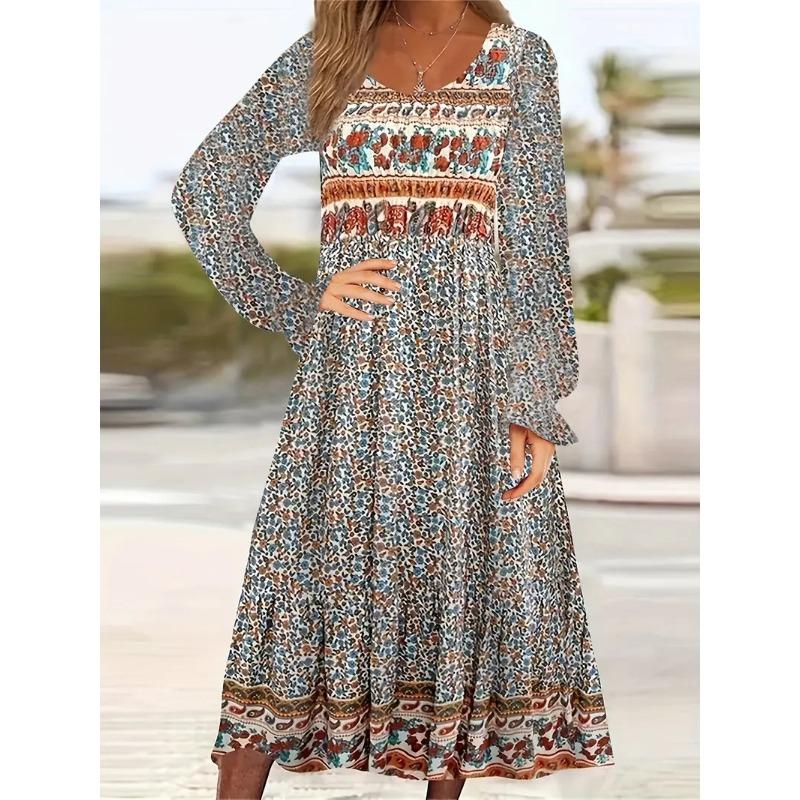 

Женское весеннее платье с принтом, пуловер с круглым вырезом и длинным рукавом, темпераментная юбка трапециевидной формы XXL светло-синий