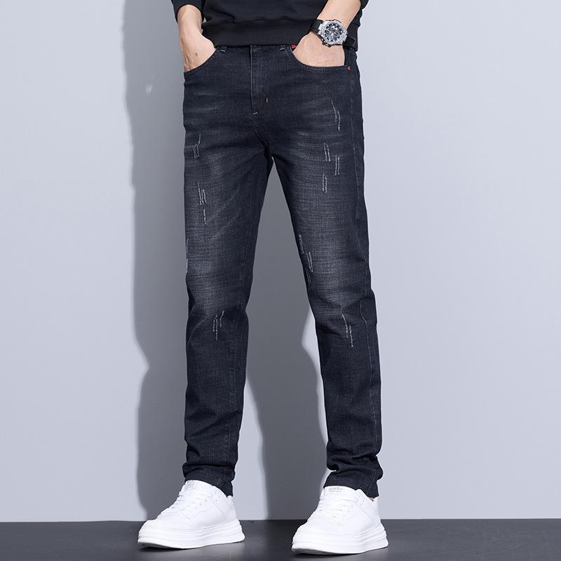 

Осенние и зимние толстые джинсы мужские облегающие, маленькие, прямые, новые мужские брюки, деловые, повседневные, длинные мужские брюки, модный бренд 36 чёрный