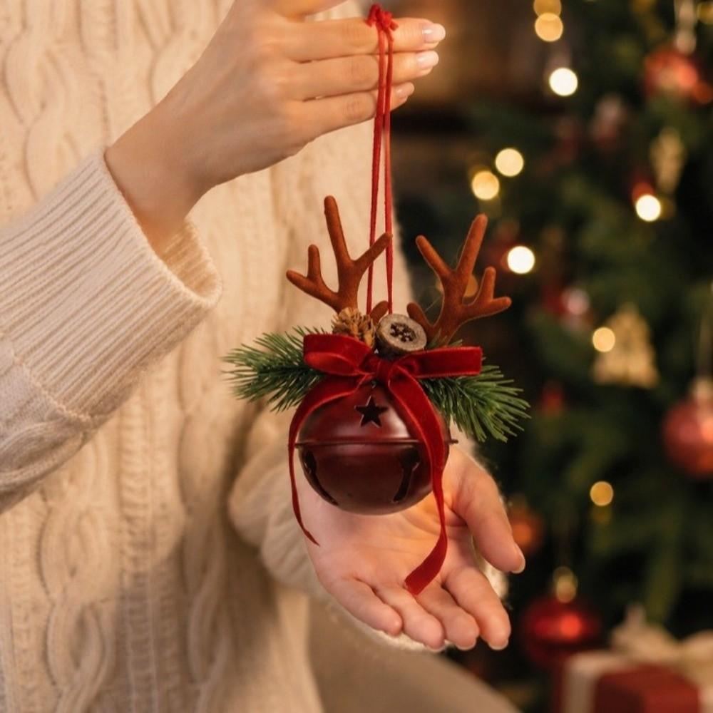 Vintage Rustic Style Christmas Bells Hanging Pendants Antlers Xmas Tree Pendant Shop Windows