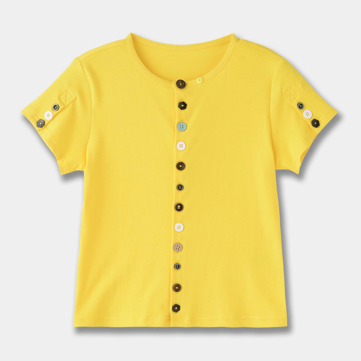 

Women s Summer Designer Button Cardigan T-Shirt: Slim Fit, Stretchy Ribbed Short Sleeve Cotton Top Small