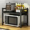 Adjustable Microwave Oven Rack Kitchen Storage Shelf with Spice Organizer Countertop Cooker Stand Space Saving Heavy Duty