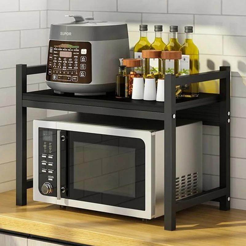 Adjustable Microwave Oven Rack Kitchen Storage Shelf with Spice Organizer Countertop Cooker Stand Space Saving Heavy Duty
