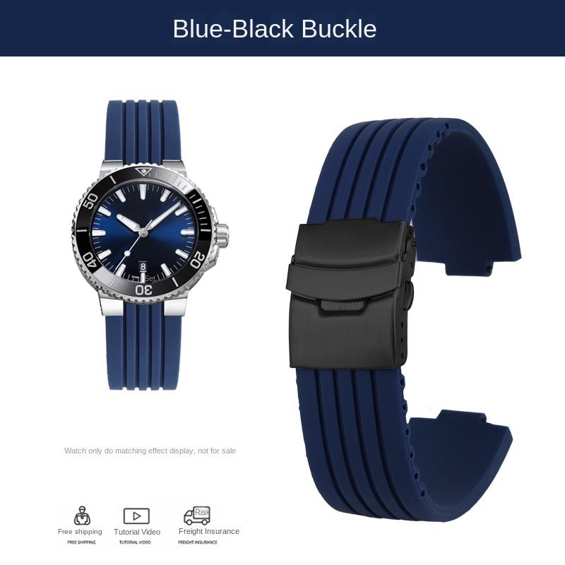 

New Silicone Rubber Watchband For Oris Aquis 7330 7740 Series Watch Band 22x11mm 24x12mm Convex Strap Wristband Black Blue 24mm-12mm