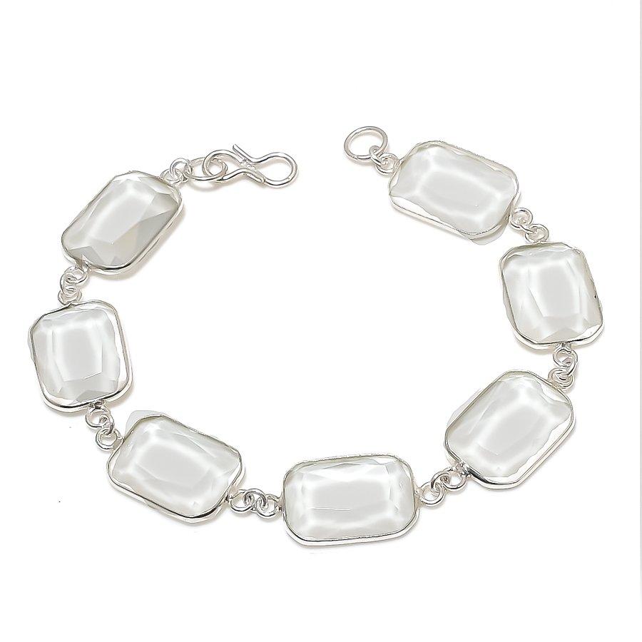 

Браслет ручной работы из стерлингового серебра 925 пробы с натуральным белым топазом 7-8 дюймов M2w96