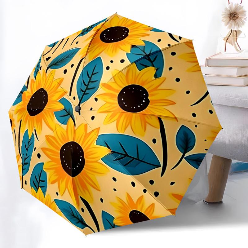1pc Sunflower Pattern Automatic Open/Close Umbrella Compact Folding Umbrella, All-Season Portable Umbrella for Women/Men F1124016