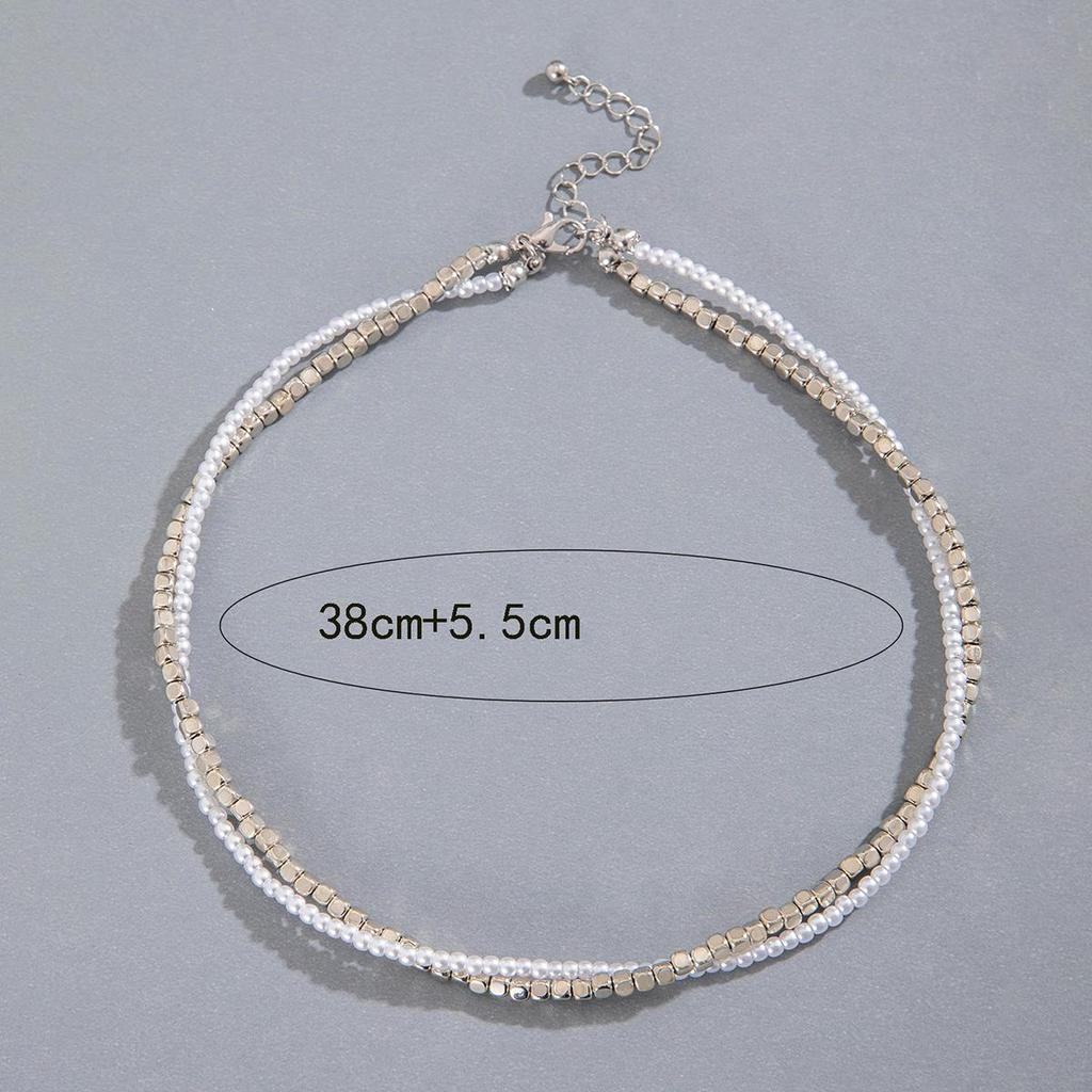 Minimalist Japanese and Korean Style Fresh Imitation Pearl CCB Versatile Bead Necklace, Square Candy Round Bead Necklace, Neck Chain, Women's Jewelry