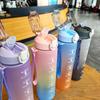 Verlaufene Mattierte Zeitmarkierung Wasserflasche, 1000ml Große Kapazität Tragbare Sport Trinkflasche mit Klappdeckel