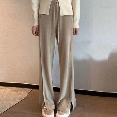 2023 Herbst und Winter Hosen mit weitem Bein für Damen, Frühling und Herbst, hohe Taille, gerade drapiert, Allgleiches gestrickt, lange Hosen