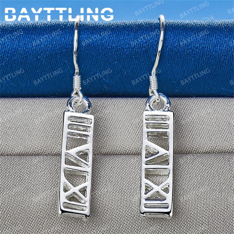 Stylish 925 Sterling Silver Delicate Rectangular Hollow Out Pendant Earrings for Women Elegant Wedding Jewelry Gift Accessories