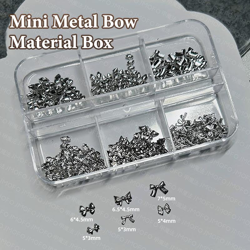 6 Fächer Mini Schleifen Nagelanhänger Gold Silber Schleife Perle Nagel Strasssteine Nageldekorationsteile Maniküre Zubehör