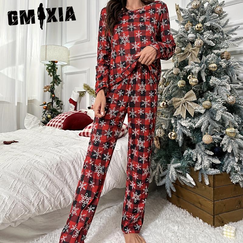 

GMXIA Осенне-зимние модели рождественской пижамы Женская домашняя одежда С принтом С длинным рукавом Брюки Комплект из двух предметов S