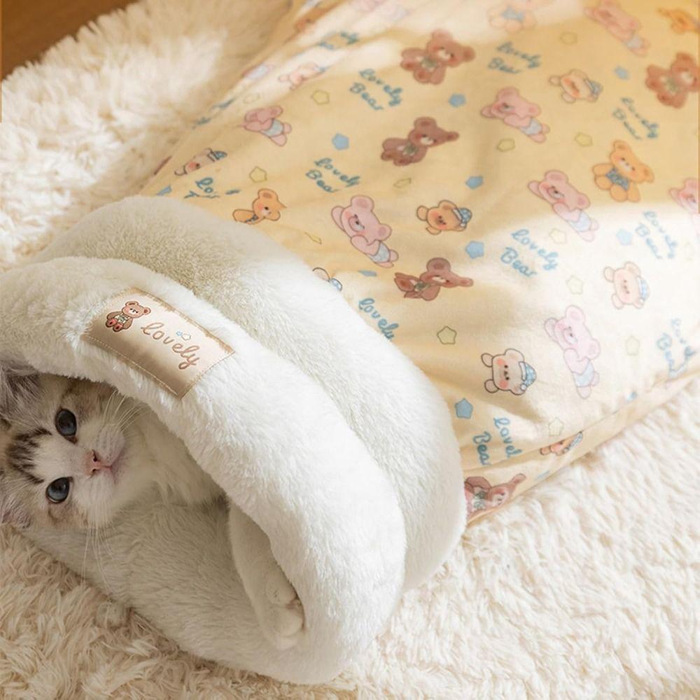 Plush Cat Sleeping Bag 360°Wrap Pet Nest Cozy Pet Snuggle Sack