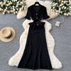 Retro Strickpullover Rüschen Sexy Einreihig Elegant A-Linie Langes Maxi Abend Party Kleid Damenmode Sommerkleidung