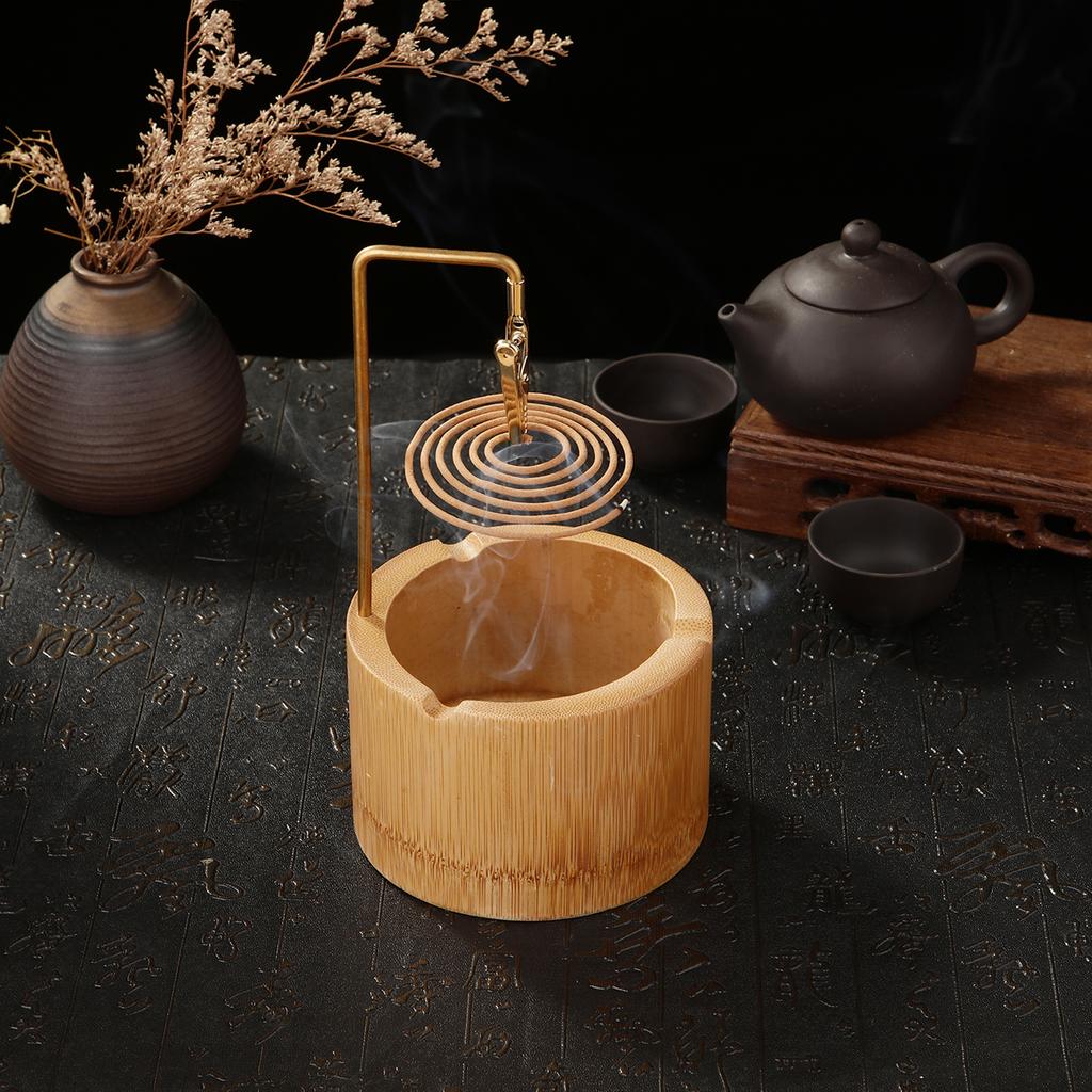 Natural Bamboo Incense Burner Upside Down Spring Clip Incense Holder Incense Plate Ash Catcher Home Decor