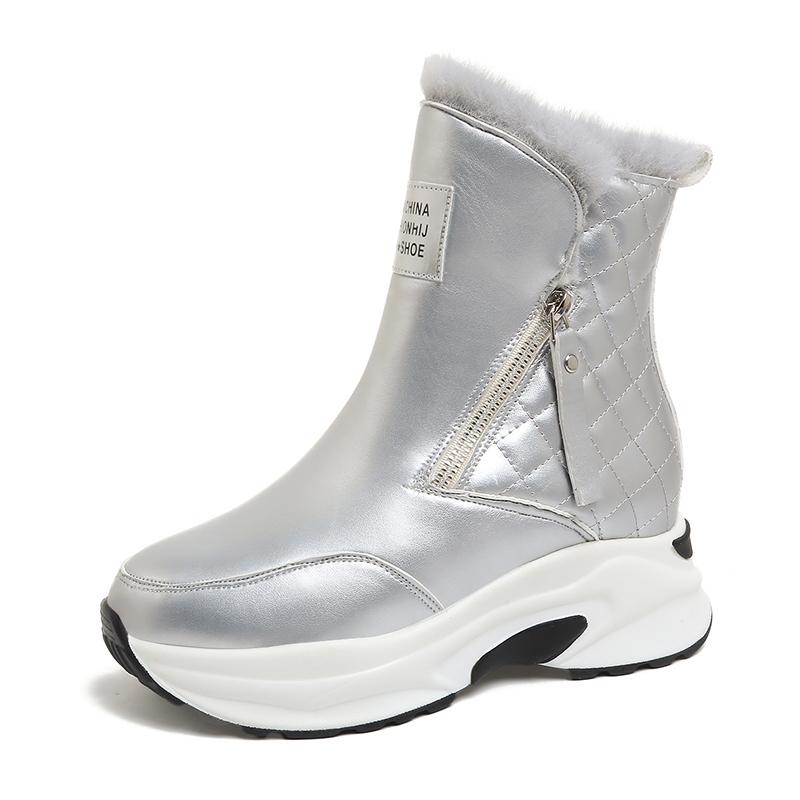 

Мода 2025Женские ботильоны Теплые с флисом Толстая подошва Зимние сапоги для снега Модные ботинки на танкетке с боковой молнией Уличные кроссовки Botas Mujer 38 серебряный