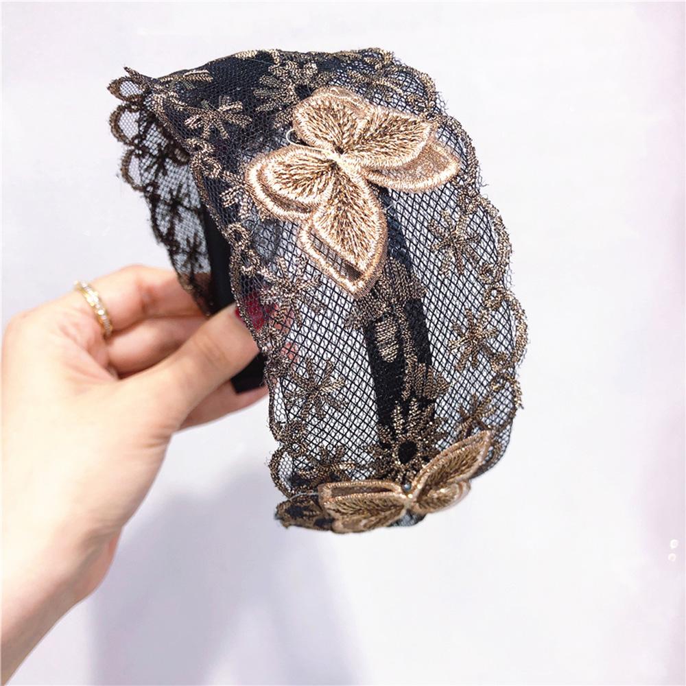Silk Floral Printed Flower Broadside Headband Embroidery Hair Bands Hair Accessories Lace Head Hoop