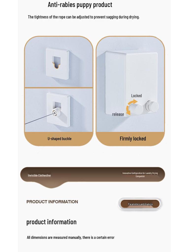 Retractable No-Drill Balcony Clothesline: Invisible Indoor/Bathroom Drying Rack with Steel Wire Rope.