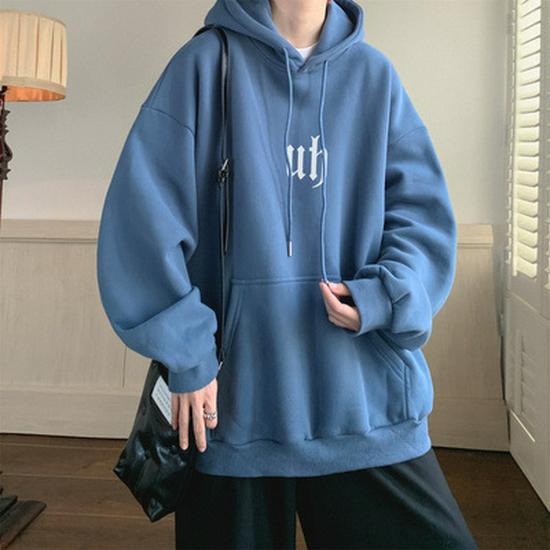 Navy Blue 250g Men's Oversize Hooded Sweatshirt - Trendy American Hip-Hop Style