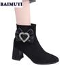 Bow Crystal Pointed Toe Women Ankle Snow Boots High Heels Shoes 2025 Trend Luxury Brand Chunky Chelsea Boots Pumps Mujer Botas