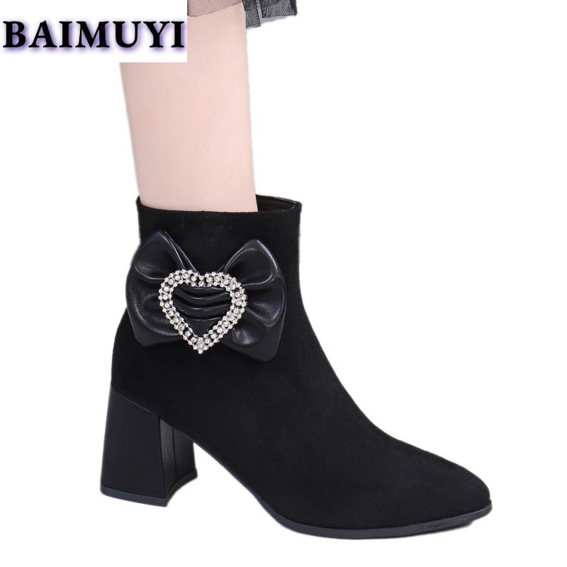 Bow Crystal Pointed Toe Women Ankle Snow Boots High Heels Shoes 2025 Trend Luxury Brand Chunky Chelsea Boots Pumps Mujer Botas
