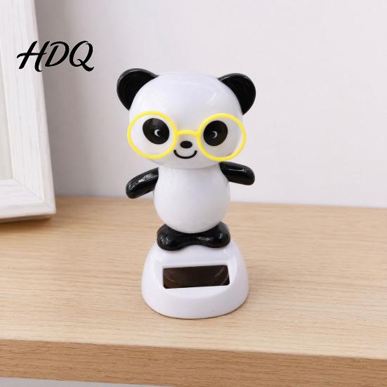 Panda Car Figurine Solar Ornament Plastic Pendant Automatic Head Swinging Induction Ornament