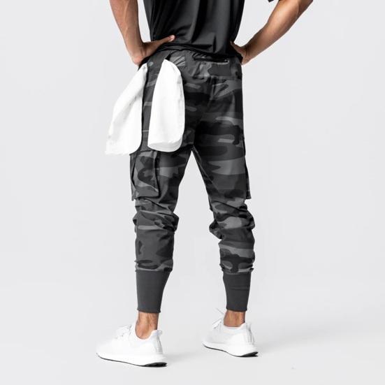 Men Pants Thin Side Zippered Pockets Drawstring Elastic Waist Slim Fit Camouflage Print Ankle-banded Quick Dry Gym Traning Jogging Sweatpants