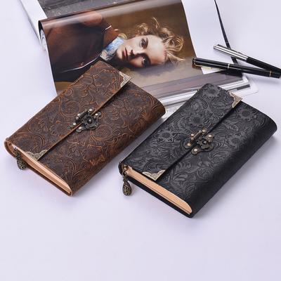 Notebook Handmade Embossed Pattern Soft Leather Journal Travel Notebook with Lock and Key Diary Notepad