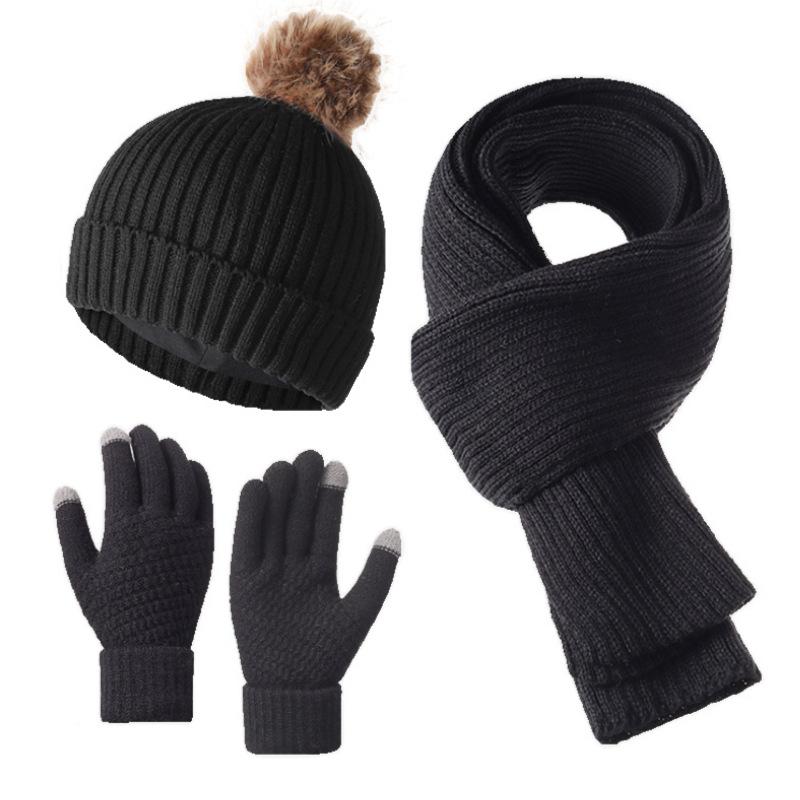 3Pcs Set Winter Hat Scarf Touchscreen Gloves Unisex Knitted Warm Beanie Neck Warmer Gloves Set For Autumn Winter Outdoor Daily Wear
