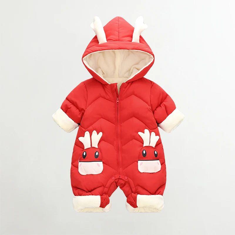 New Born Warm Baby Coat Winter Hooded Rompers Thick Jumpsuit Overalls Snowsuit Children Boys Clothing Kids Clothes DropShipping