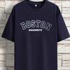Men's Summer Loose Size 100% Cotton Trendy Boston Graphic Print Casual Fit Round Neck Short Sleeve T-shirt Top