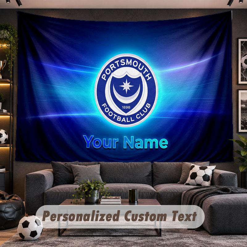 Wall Hanging Tapestry Custom NamePortsmouth FC Pattern Personalized Printed Fabric Wall Decor