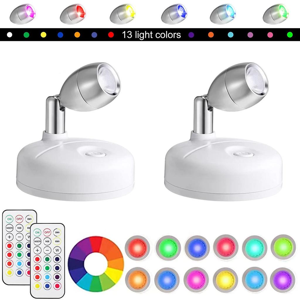 2Pack Remote Wireless LED Spotlights Rotatable Accent Lights Battery Powered Puck Picture Lights Indoor Closet Lights Wall Lamp