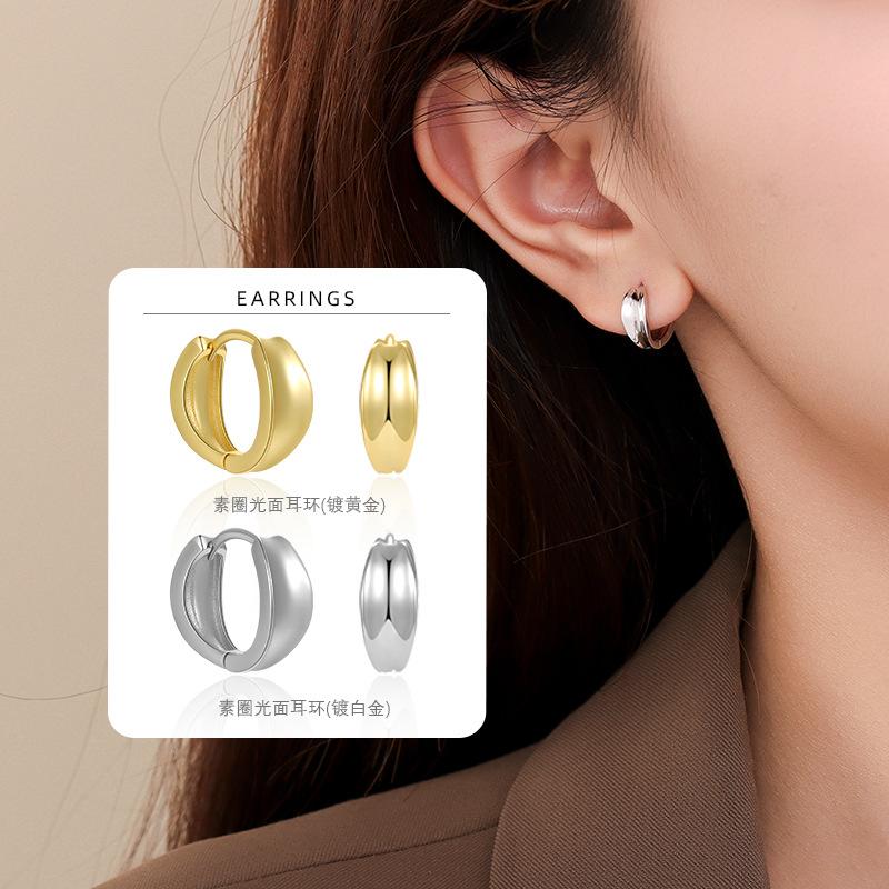 Fashion Jewelry Minimalist Earrings 925 Sterling Silver Simple Chunky Statement Earrings Gold Plated Huggie Hoop Earrings Women