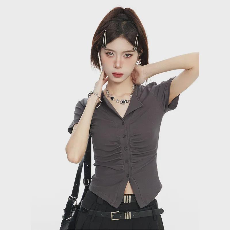 Chic V-Neck Slim Fit Short-Sleeve T-Shirt: Trendy Hot Girl Style