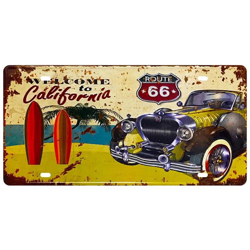 Motor Bus Car Plate License Metal Tin Signs US Route 66 Tinplate Poster Vintage Pin Up Signs Bar Cafe Garage Wall Decor Plaques