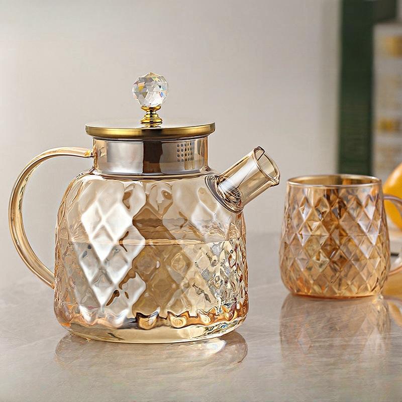 New Champagne Color Glass Cool Kettle Stainless Steel Lid High Borosilicate Glass Juice Pot Large Capacity Household Lanling Pot