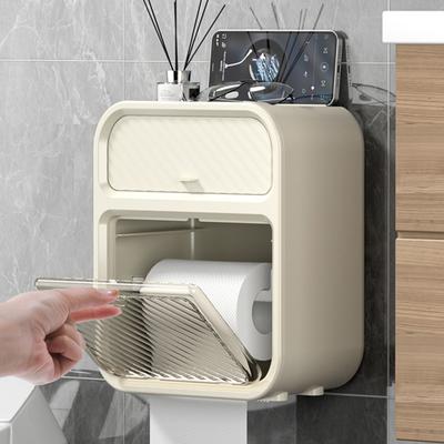 Toilet Paper Holder Multi-functional Wall-mounted Waterproof Punch-free Strong Bearing Capacity Shelf
