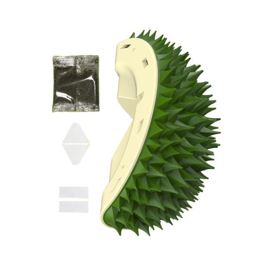 Самогрумер для кошек Угловой настенный Форма дуриана Самогрумер Массажер для мордочки кошки Щетка для ухода Самоуходная игрушка для домашних кошек с длинной и короткой шерстью зелёный