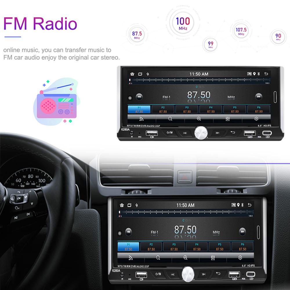 Reakosound 1 Din 6,9-calowy Android Radio samochodowe Autoradio 2 + 64 GB HD 1080P Samochodowy odtwarzacz MP5 z Bluetooth WIFI GPS Radio FM Lusterko wsteczne Link
