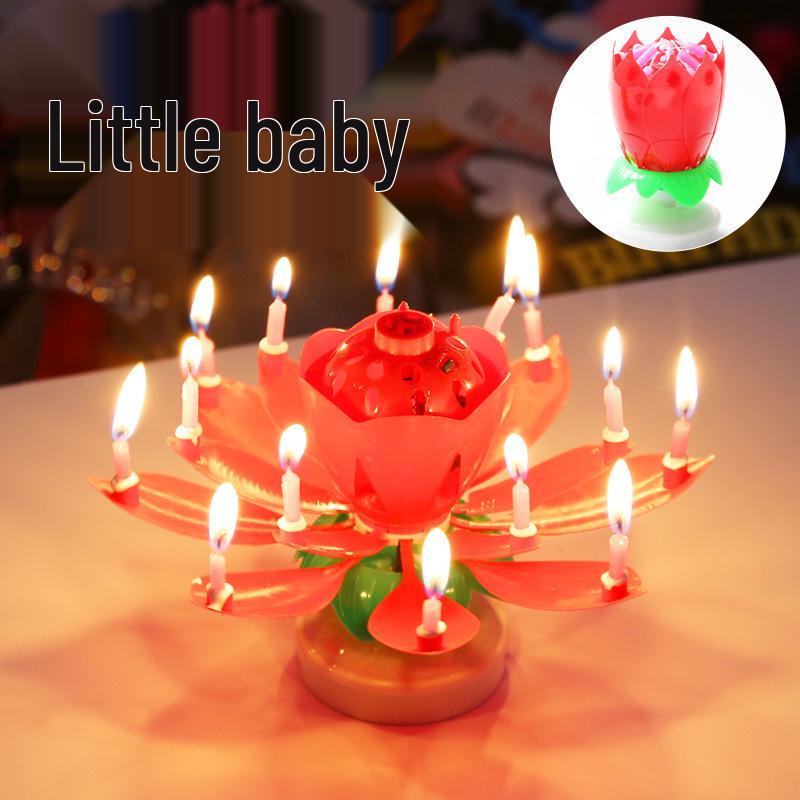 Creative Rotating Lotus Music Birthday Candle for Cakes